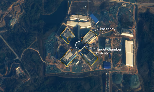 A satellite photo shows a new large-scale laser fusion research center in Mianyang, China
